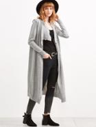 Shein Grey Open Front Ribbed Trim Long Cardigan With Pockets