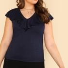 Shein Plus Ladder Lace Insert Flounce Neckline Tee