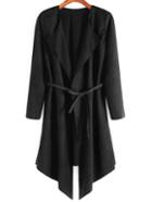 Shein Drape Front Belt Suede Coat