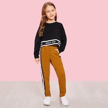 Shein Girls Elastic Waist Tape Side Pants