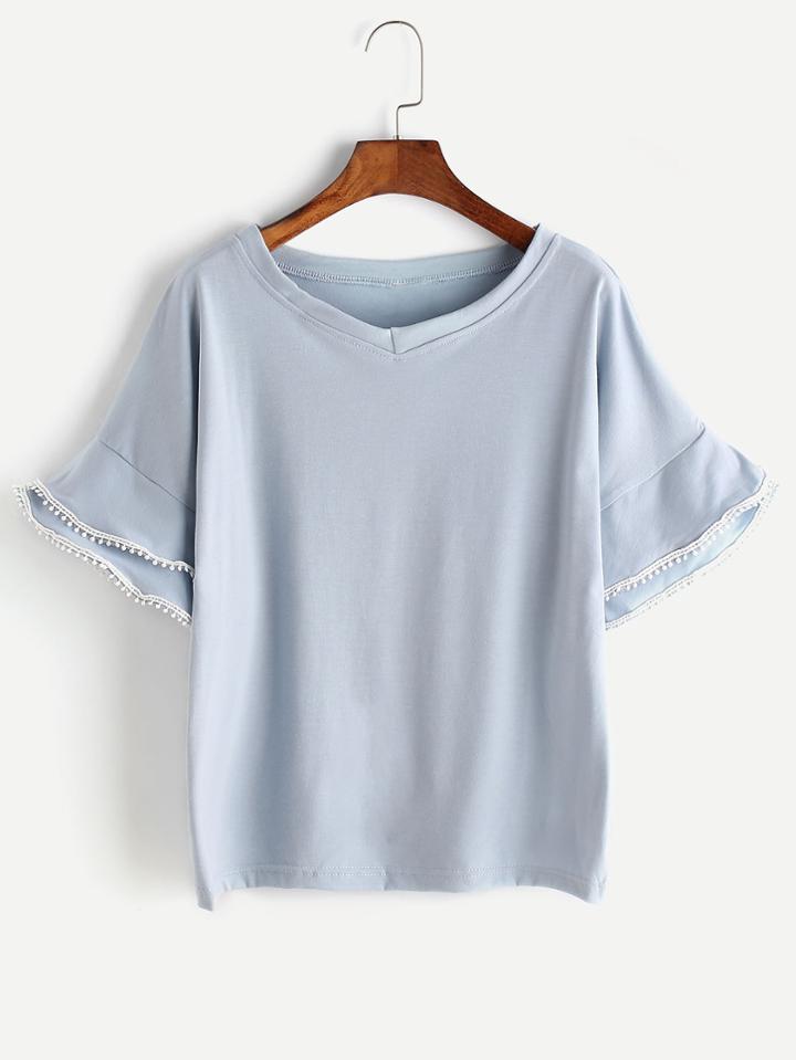 Shein Tiered Bell Sleeve Crochet Trim T-shirt