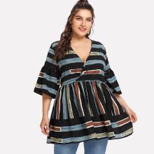 Shein Plus Surplice Neckline Striped Blouse