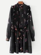 Shein Pleated Detail Ruffle Trim Floral Dress
