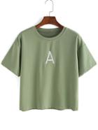 Shein Letter A Embroidery Drop Shoulder T-shirt
