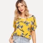 Shein Tropical Print Roll Up Sleeve Blouse