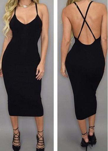 Rosewe Cross Back Black Mid Calf Dress