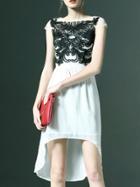 Shein White Disc Flowers High Low Dress