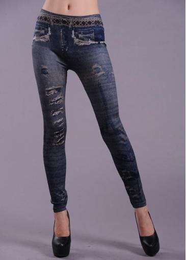 Rosewe Retro Style Zip Closed Scratched Mid Waist Leggings