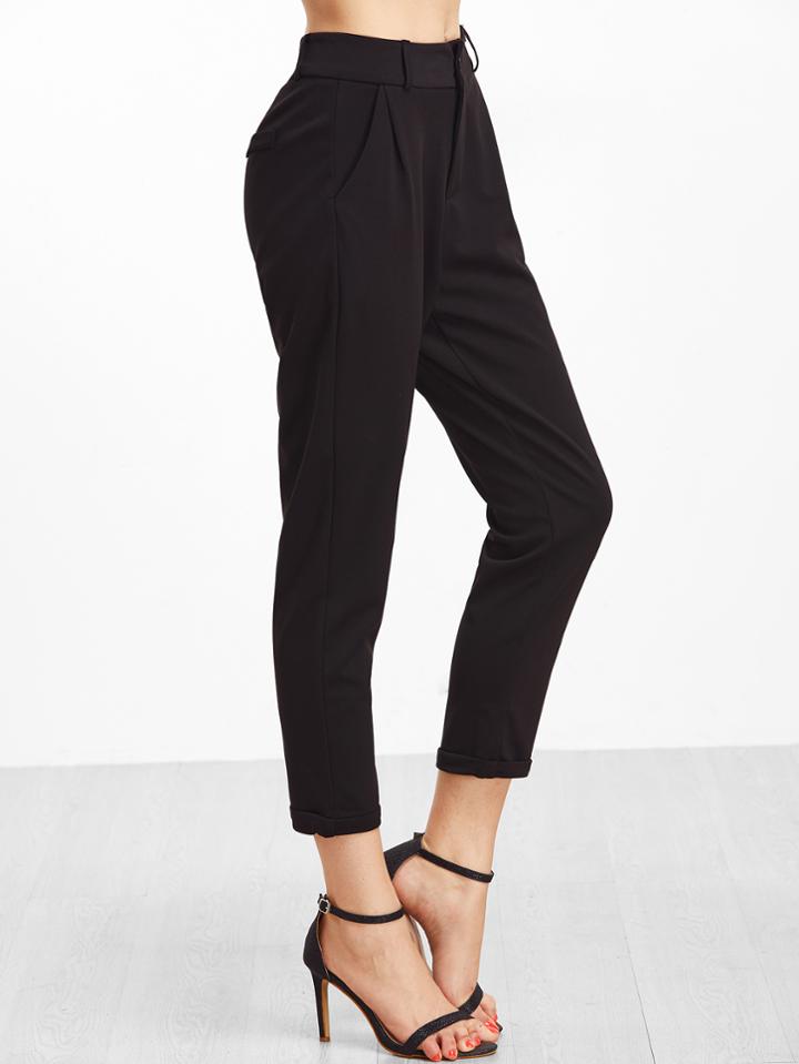 Shein Black Cuffed Patch Pants