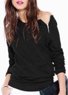 Rosewe Laconic Long Sleeve Round Neck Black Sweats For Woman