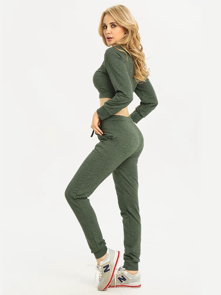 Shein Marled Crop Sweatshirt With Drawstring Sweatpants