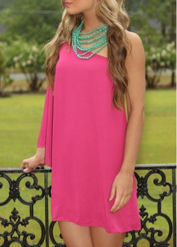Rosewe Rose One Shoulder Long Sleeve Chiffon Dress