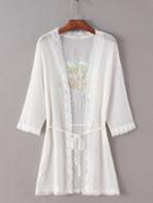 Shein White Tie Waist Embroidered Sequin Coat