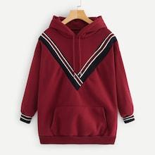 Shein Stripe Contrast Kangaroo Pocket Hoodie