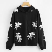 Shein Zipper Up Floral Hoodie Jacket