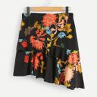 Shein Ruffle Trim Asymmetric Floral Skirt