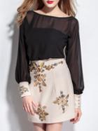 Shein Black Sheer Beading Combo Dress