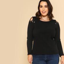 Shein Plus Cutout Crisscross Shoulder Rib Knit T-shirt