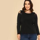 Shein Plus Cutout Crisscross Shoulder Rib Knit T-shirt