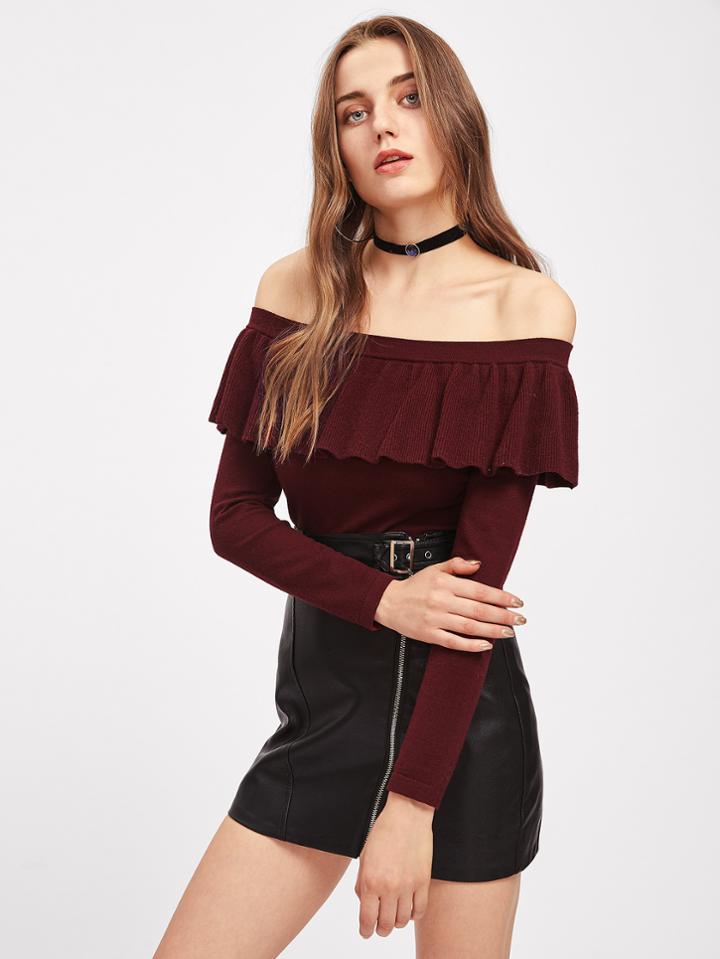 Shein Flounce Trim Bardot Jumper