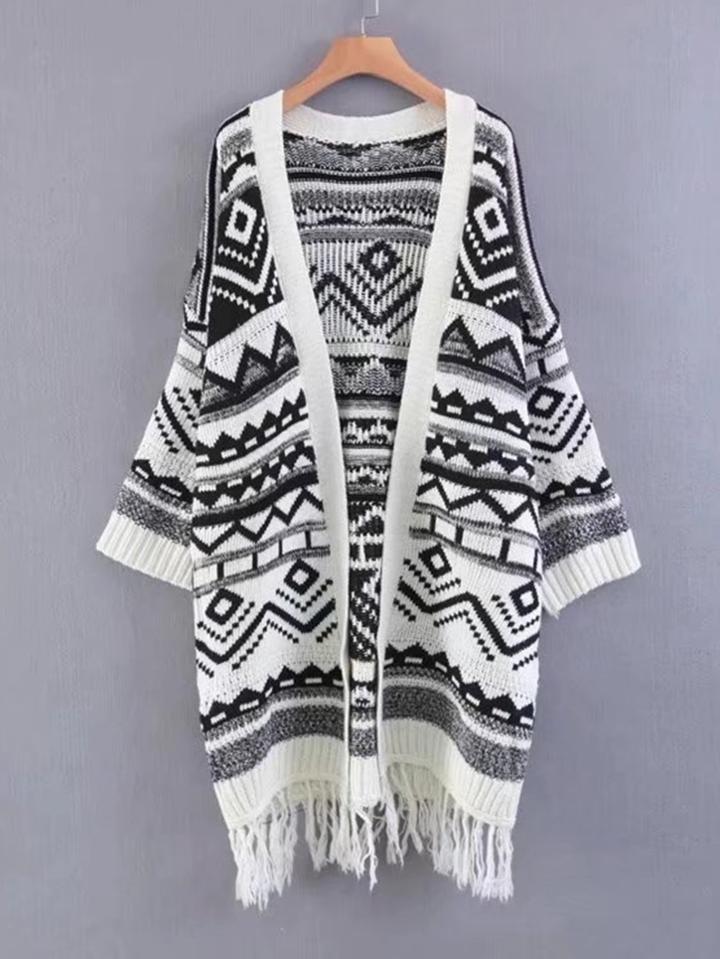 Shein Fringe Hem Aztec Cardigan