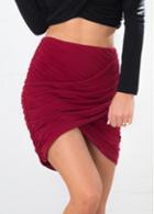 Rosewe Asymmetric Ruched Wine Red Sheath Skirt