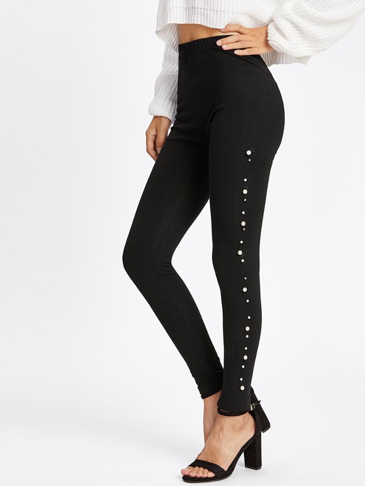 Shein Pearl Beading Side Leggings