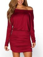 Shein Red Boat Neck Long Sleeve Bodycon Dress