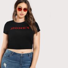 Shein Plus Honey Print Crop Tee