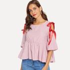 Shein Ribbon Tie Striped Blouse