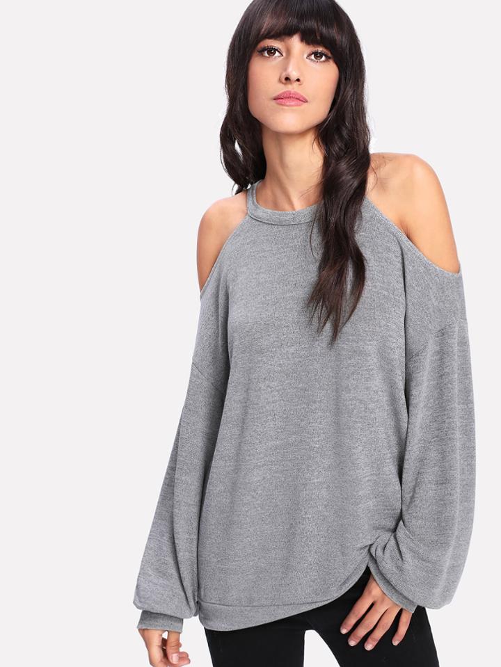Shein Open Shoulder Marled Pullover