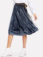 Shein Ribbon Accent Waist Pleated Velvet Skirt