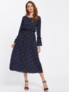 Shein Frilled Bell Cuff Button Back Polka Dot Dress