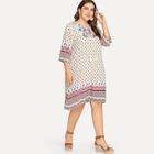 Shein Plus Embroidered Yoke Geo Print Tunic Dress