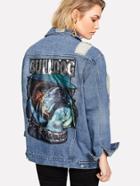 Shein Printed And Sequin Back Ripped Denim Jacket