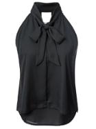 Shein Black Knotted Double Layer Chiffon Blouse