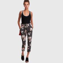 Shein Striped Floral Tie Waist Trousers