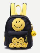 Shein Color Block Pu Smiling Face Patch Backpack