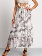 Shein Elastic Waist Print Chiffon Skirt