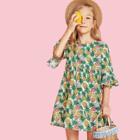 Shein Girls Bell Sleeve Pineapple Print Smock Dress