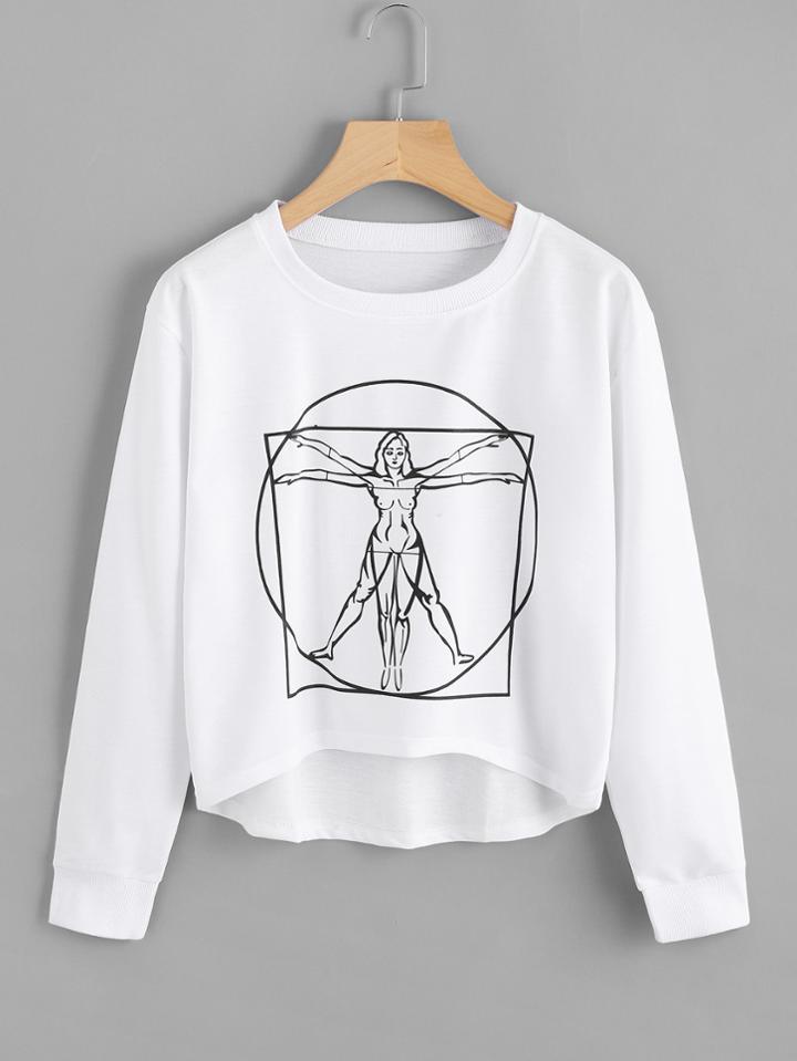 Shein Graphic Print Dip Hem Sweatshirt