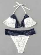 Shein Contrast Lace Trim Sequin Detail Bikini Set