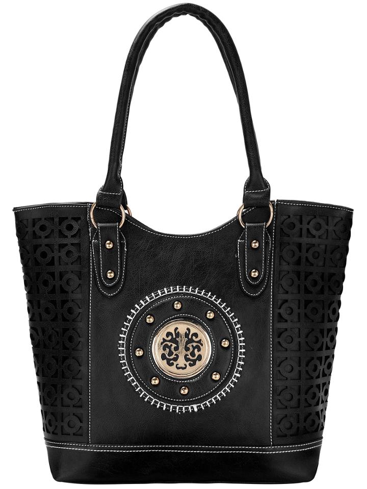Shein Black Pu Stud Perforated Tote Bag