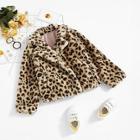 Shein Girls Leopard Print Fleece Notched Coat