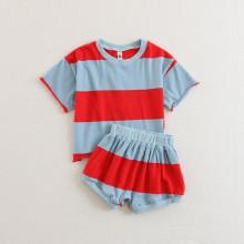 Shein Boys Raw Edge Wide Stripe Tee & Shorts Set