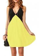 Rosewe Sunshine Color Block V Neck A Line Dress For Summer