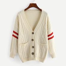 Shein Single Breasted Contrast Trim Sweater