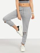 Shein Grey Casual Tie Waist Ripped Pants