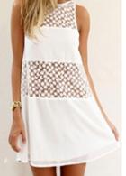 Rosewe Lace Splicing Round Neck Sheer Shift Dress