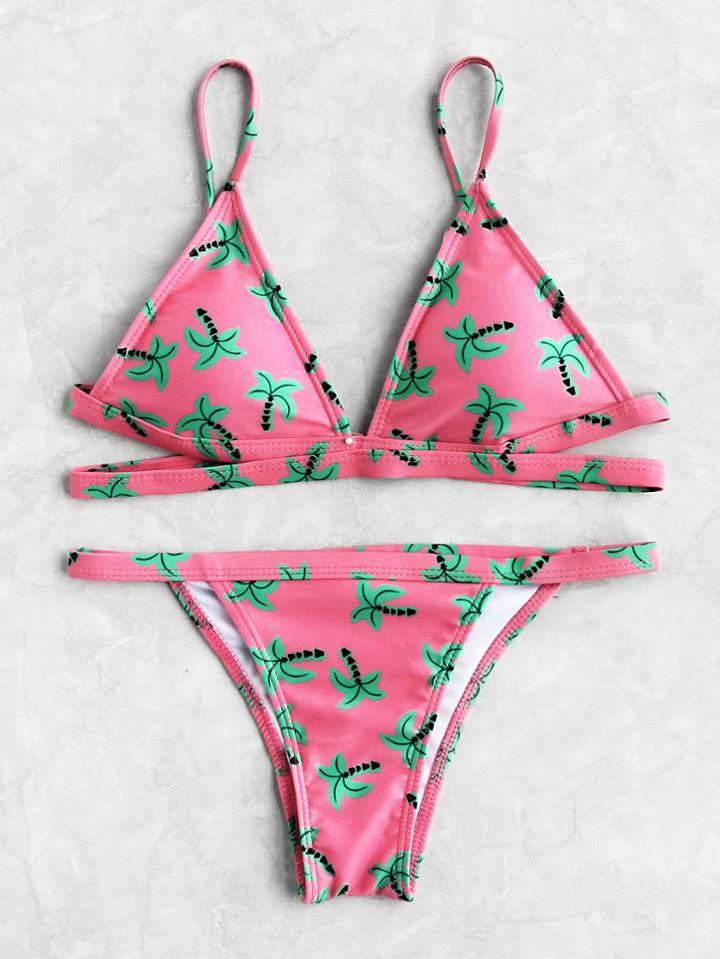 Shein Plant Print Triangle Bikini Set